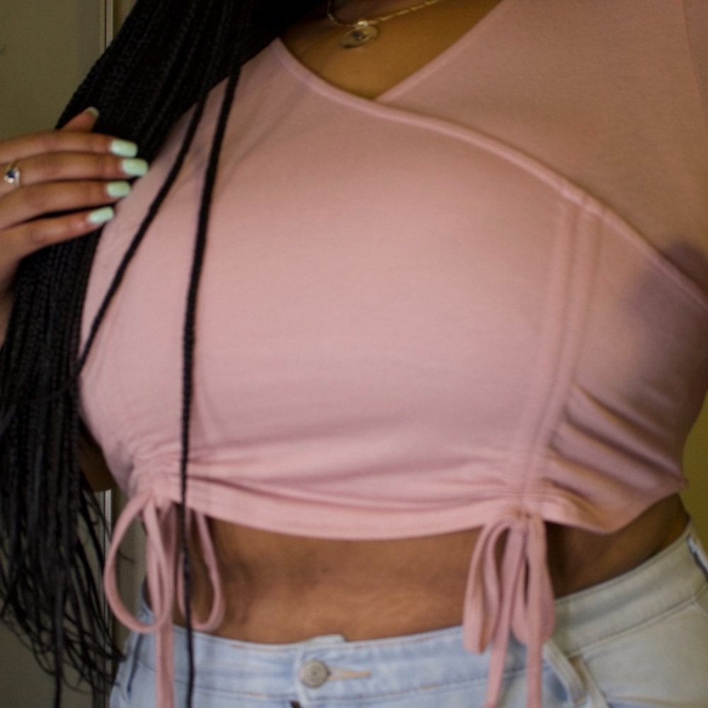 Plus Drawstring Front Surplice Crop Top